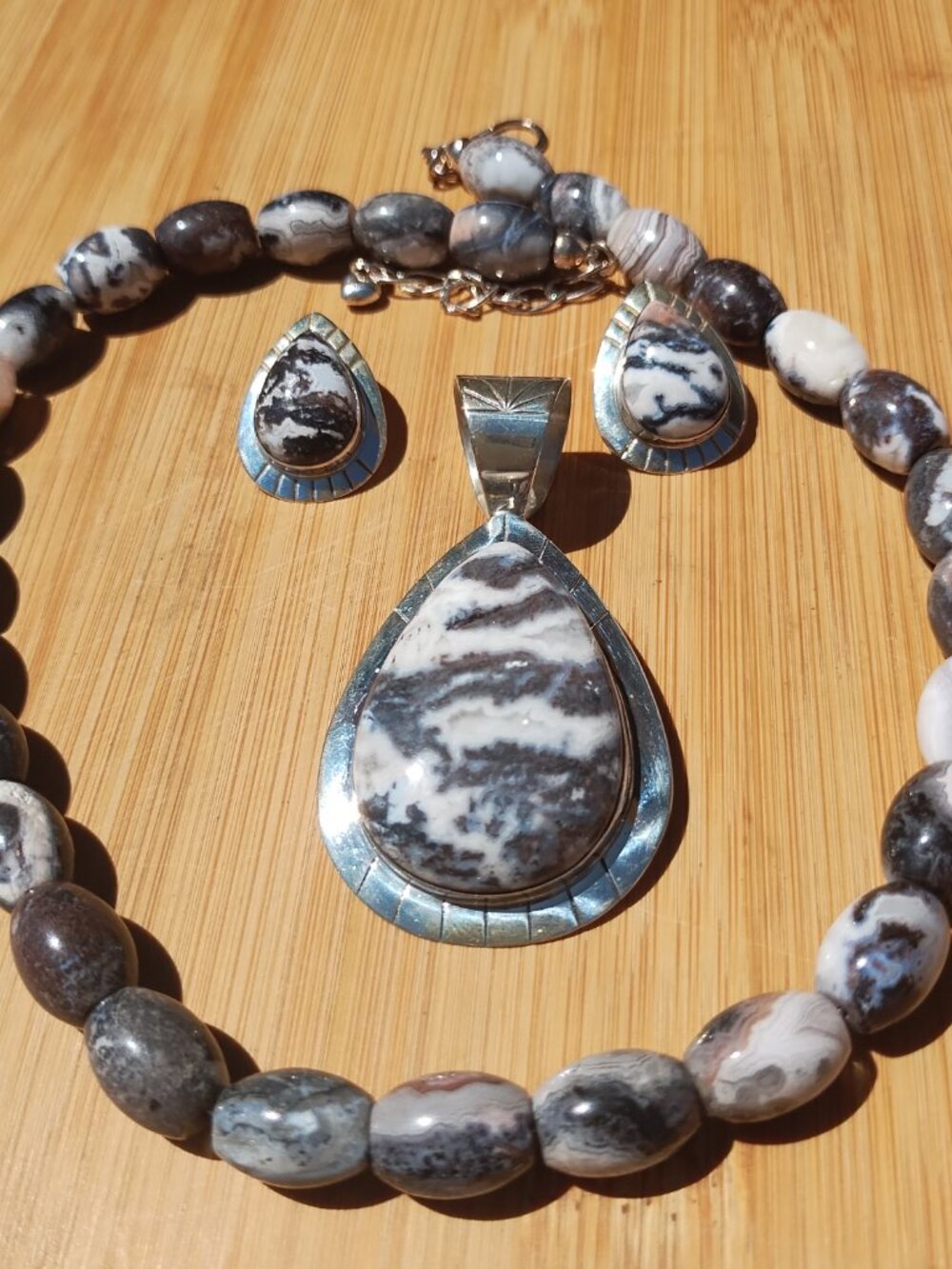 Jay King DTR zebra Jasper necklace pendant earrings 925 Sterling Silver - Picture 3 of 8